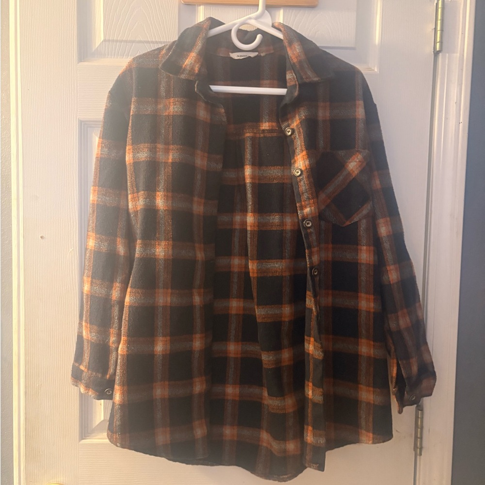 ADORA for Men Heavy Black and Orange Plaid Button-Up